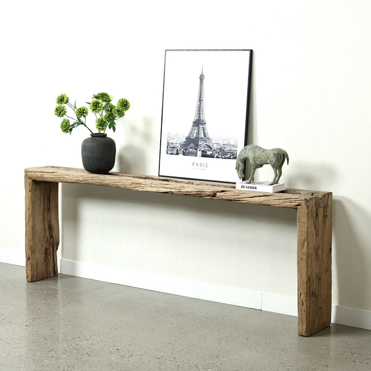 Vintage Waterfall Console Table Weathered Natural 94"W 13"D 34" H