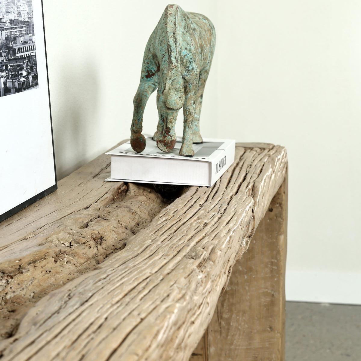 Vintage Waterfall Console Table Weathered Natural 94"W 13"D 34" H