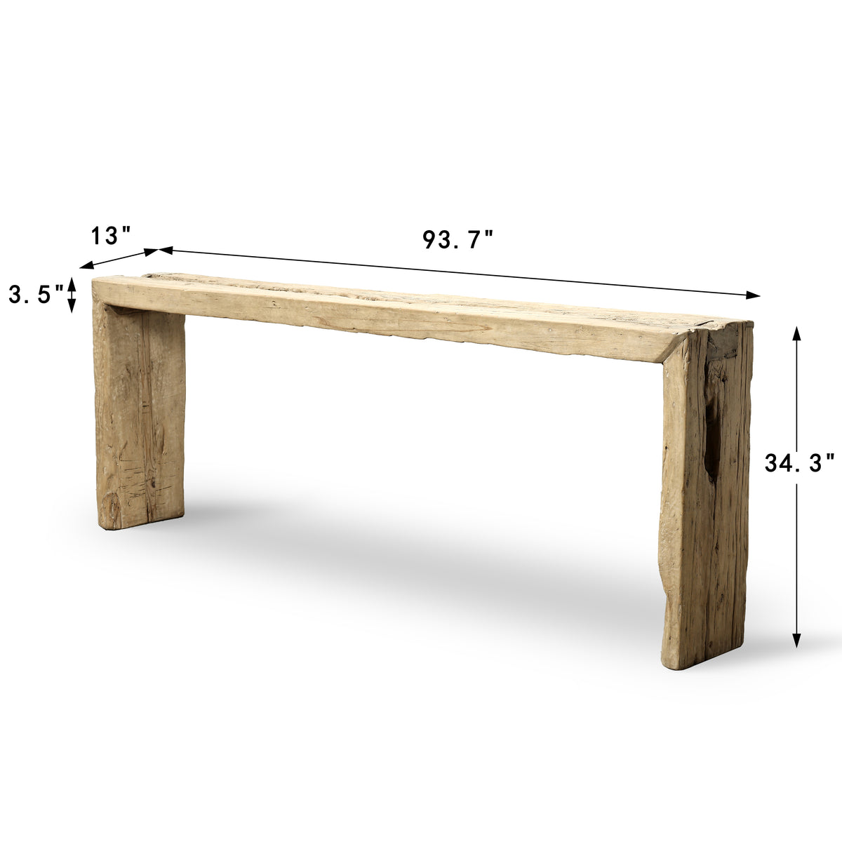 Vintage Waterfall Console Table Weathered Natural 94"W 13"D 34" H