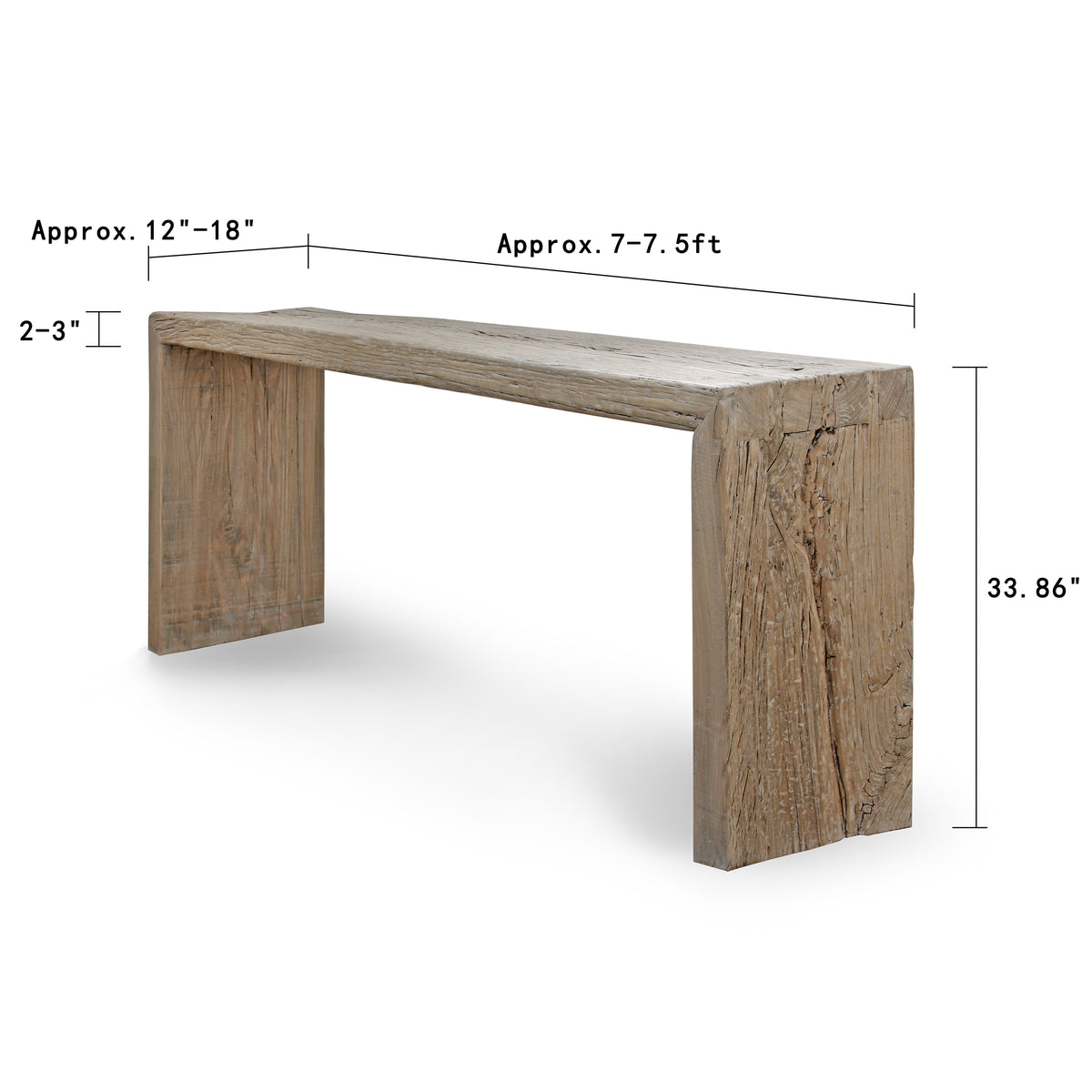 Vintage Waterfall Console Table Weathered Natural Approx.7-7.5ft Long