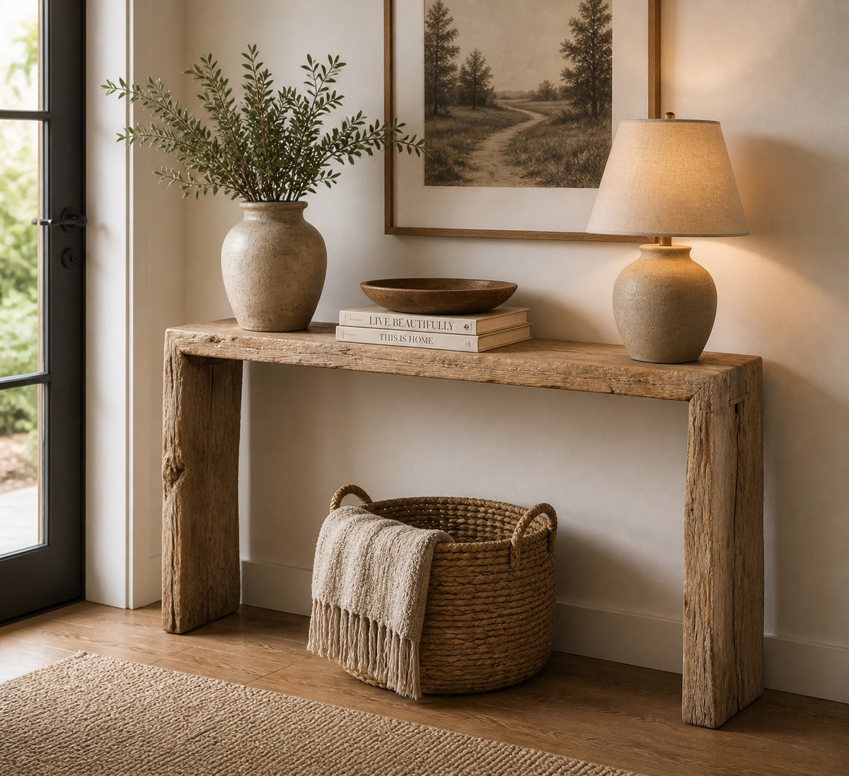 Vintage Waterfall Console Table Weathered Natural Approx.7-7.5ft Long