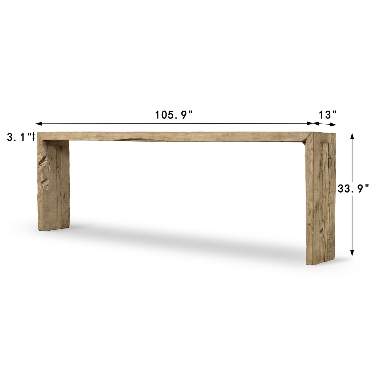 Approx. 106" Long Waterfall Console Weathered Natural (3.1" Thick Tabletop)