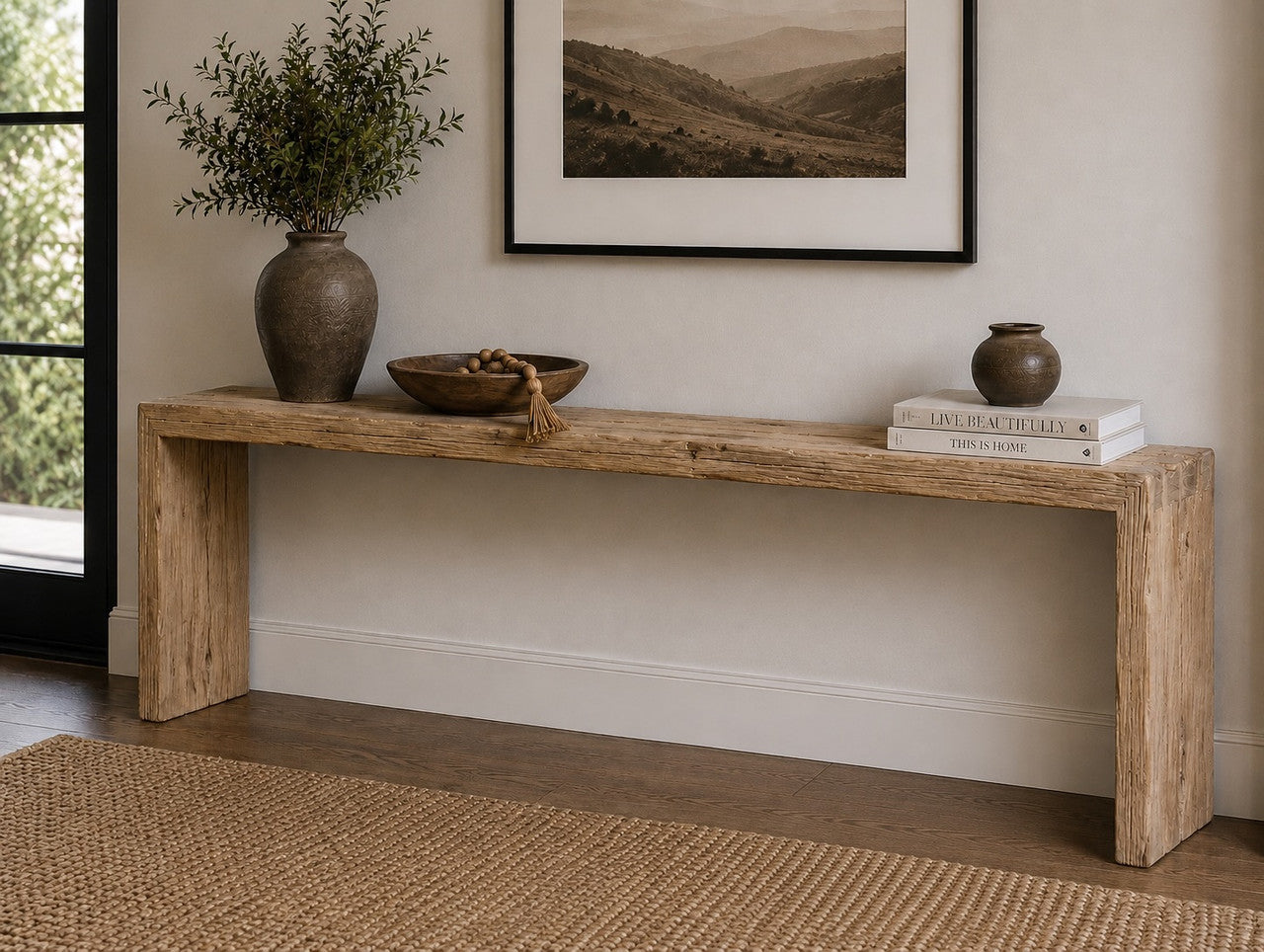 Approx.9-9.5ft Long Vintage Waterfall Console Table Weathered Natural (size and finish vary)