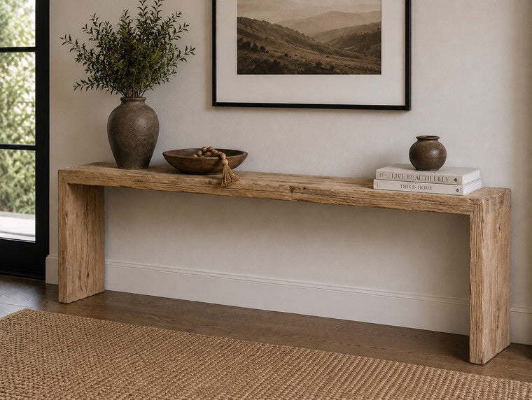 Approx.9-9.5ft Long Vintage Waterfall Console Table Weathered Natural (size and finish vary) image 3