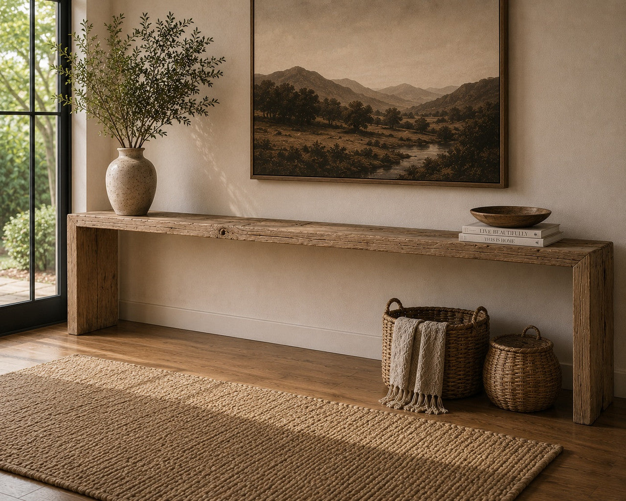 Vintage Waterfall Console Table Weathered Natural Approx.10ft Long