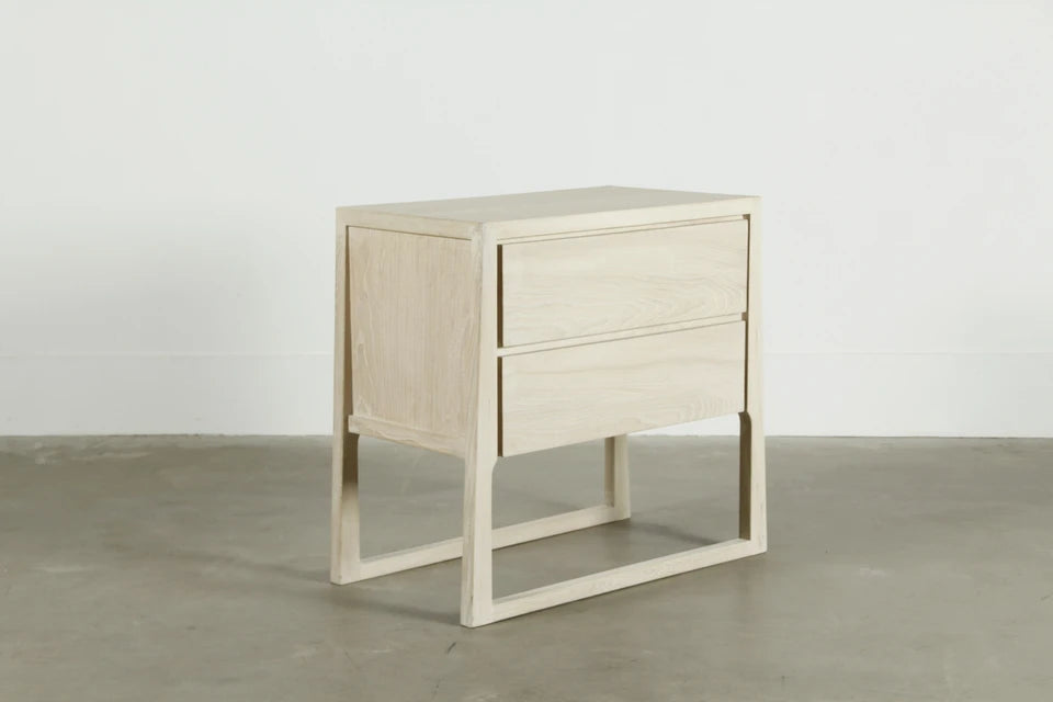 Lily Casa Side Table With Two Drawers | White Wash Wood