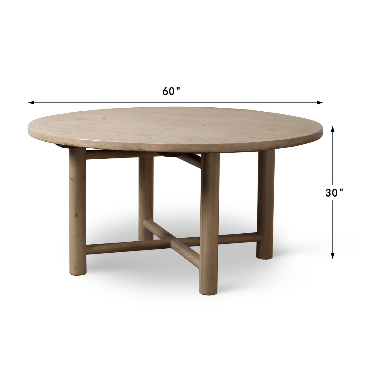 Capri Round Dining Table with Crossed Legs Weathered Natural 60x60x30H