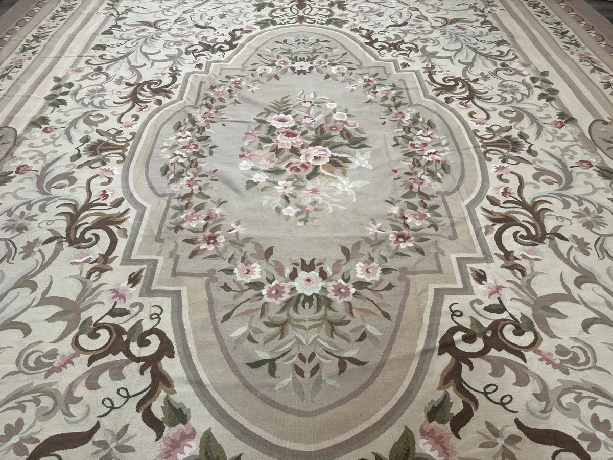Palace Sized Aubusson Rug 13 x 20, Flatweave Aubusson Weave, Oversized Rug, European French Elegant Design - Jewel Rugs, view 5