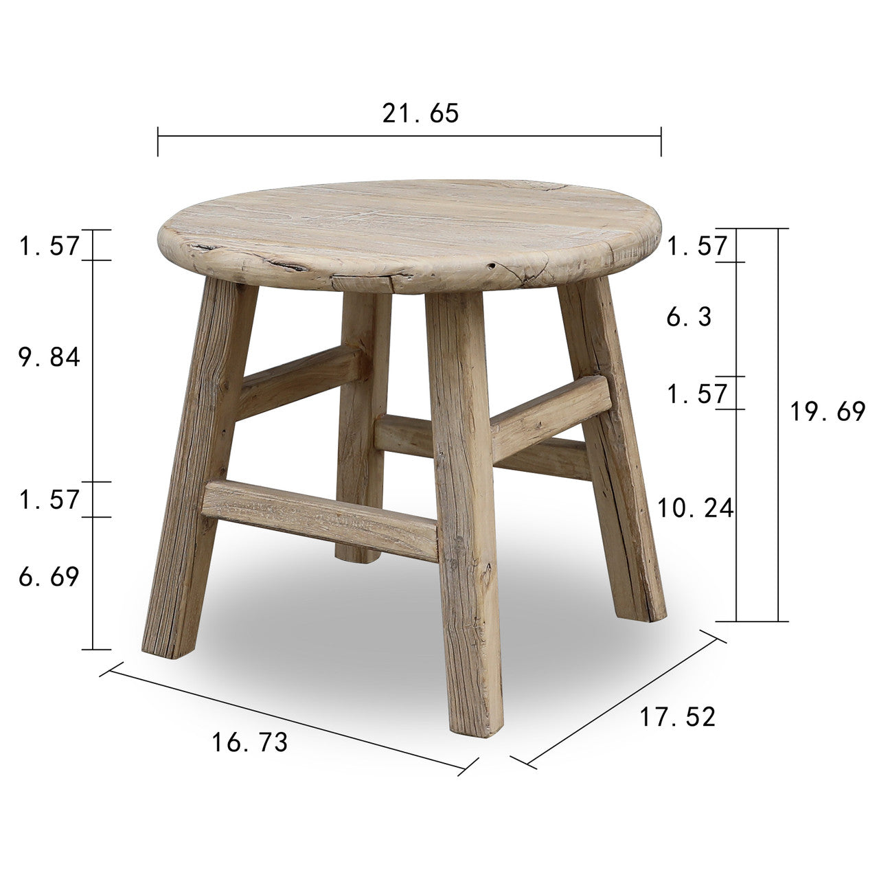 Round Rustic Side Table Weathered Elm Wood image