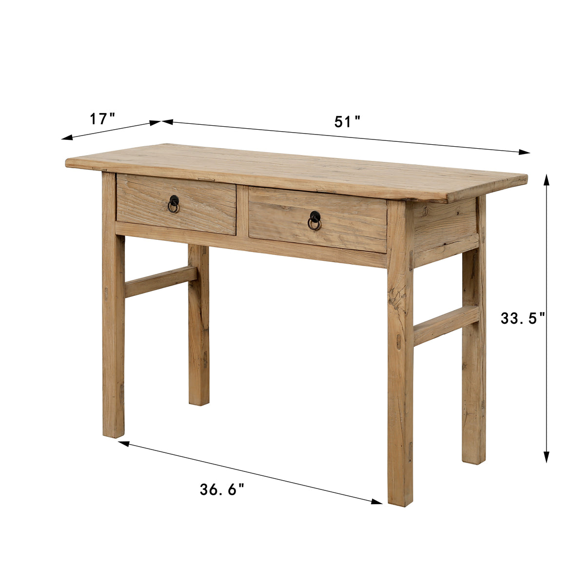 51" Rustic Elmwood Console with Two Drawers Weathered Natural