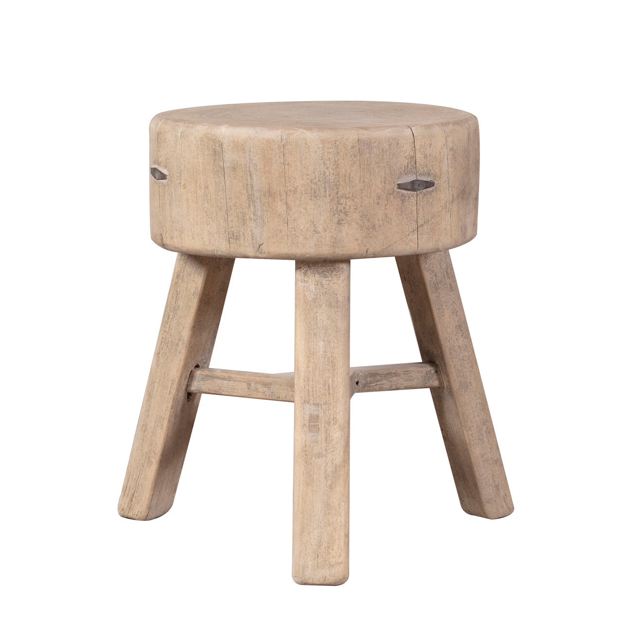 Approx. 15" Round Pinewood Side Table Weathered Gray
