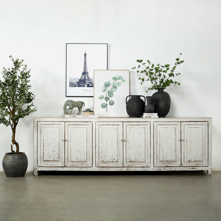 Amalfi Six Doors Sideboard Distressed White 110x18x36H image 3