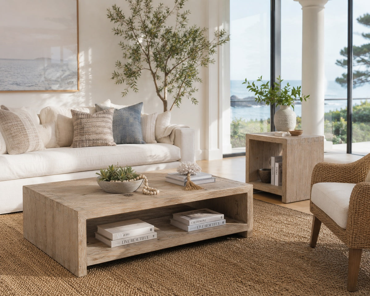 Waterfall side table with shelf