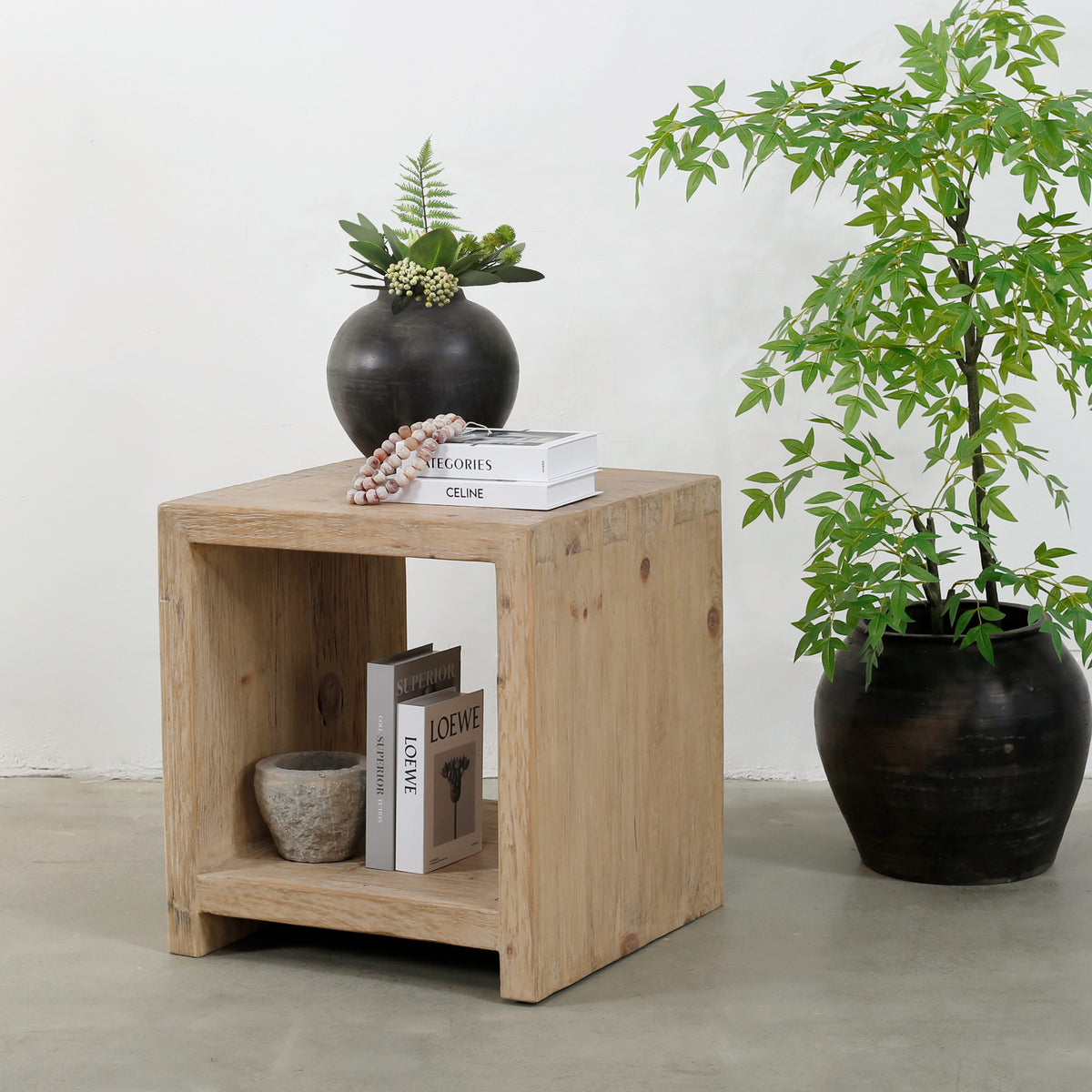 Waterfall side table with shelf