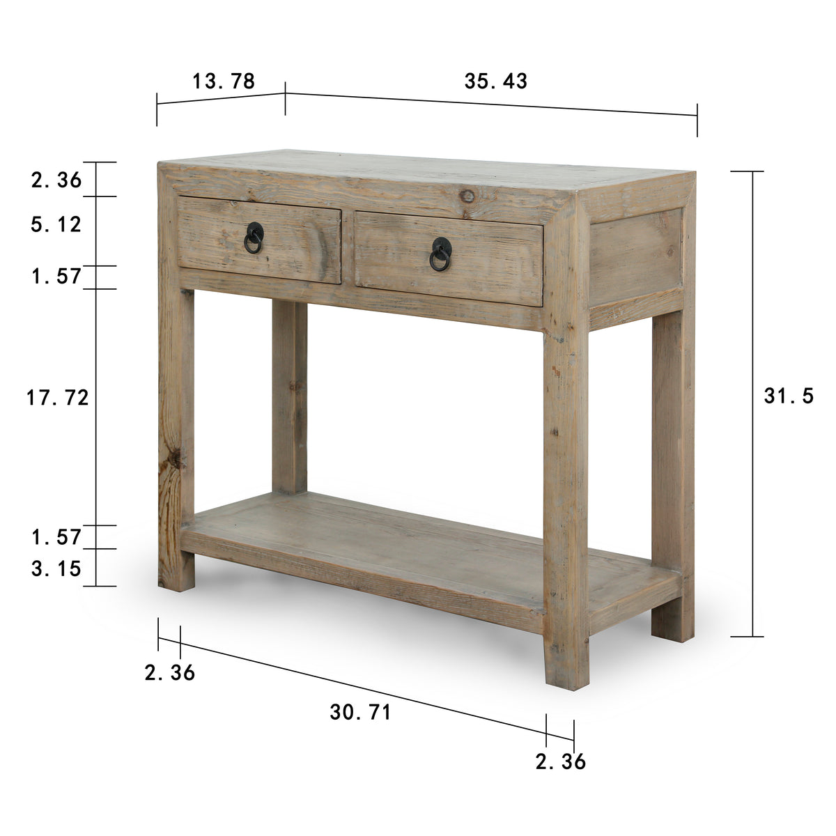 Two Drawers Console Weathered Natural 35x13.7x31.5H