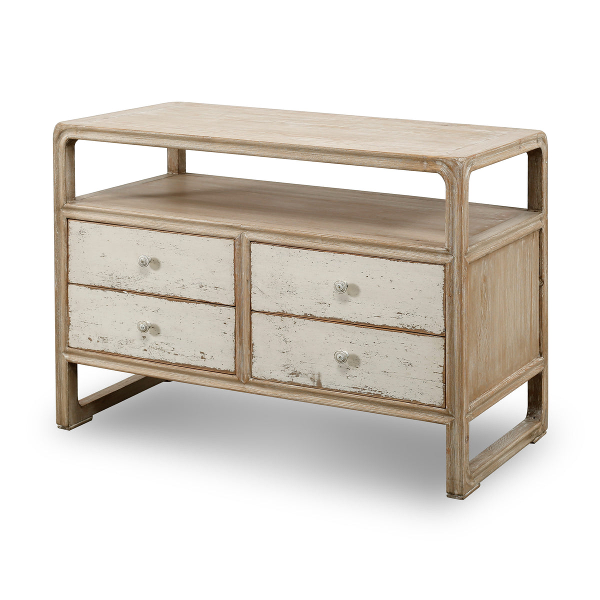 Ming two tones side table with 4 drawers antique off white 40x19x30