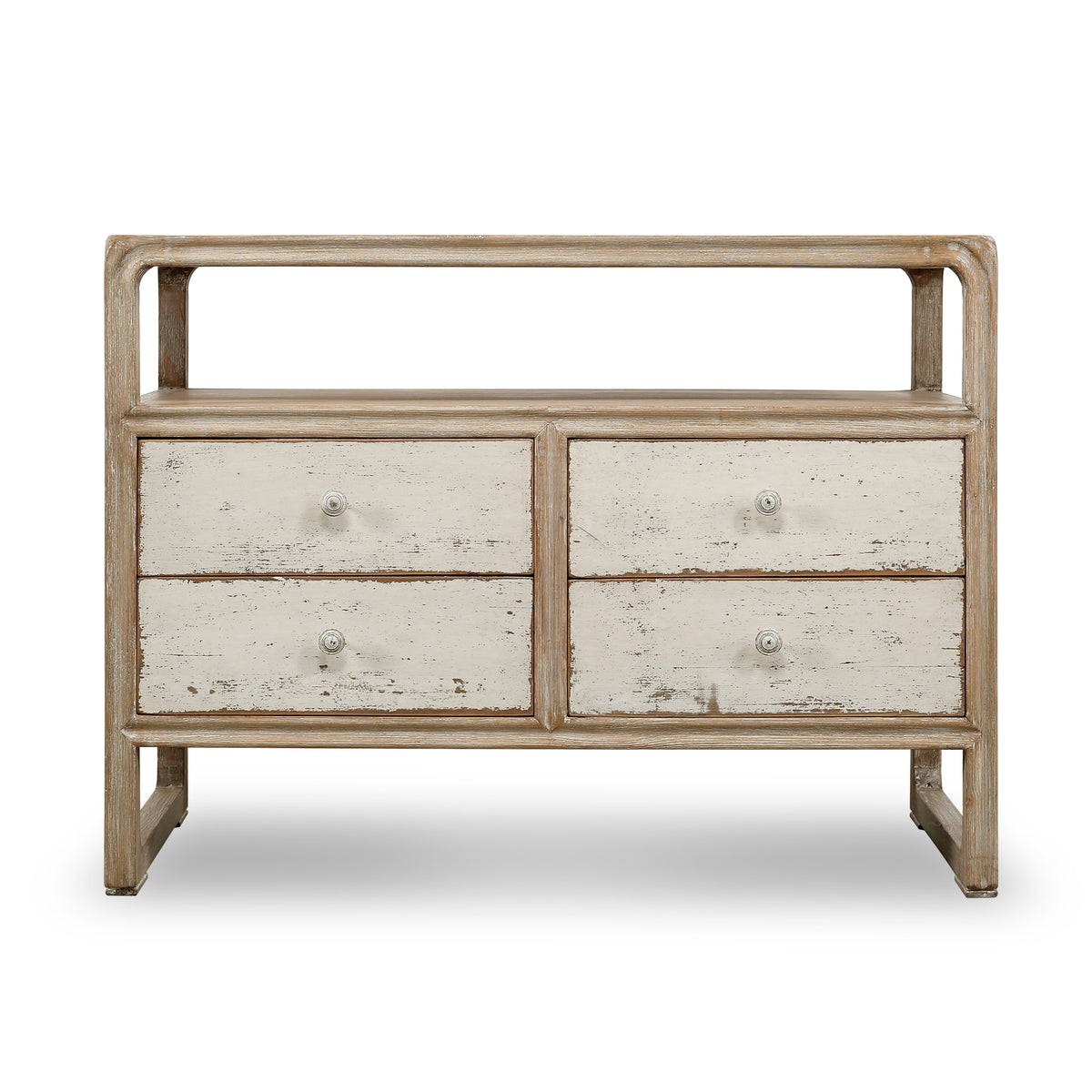 Ming two tones side table with 4 drawers antique off white 40x19x30