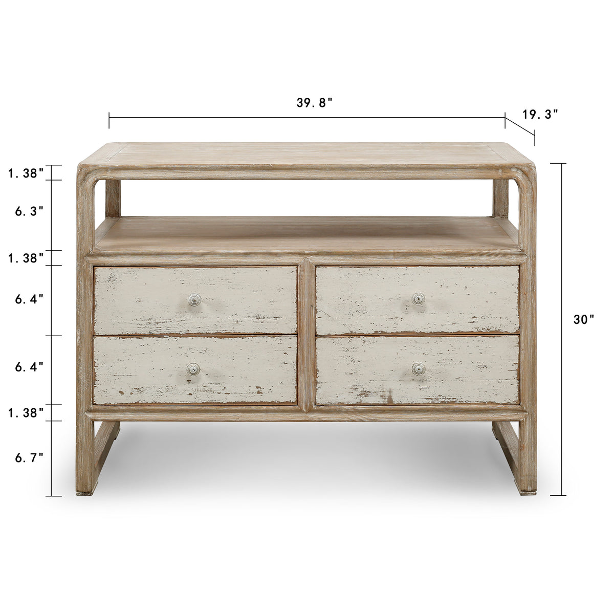 Ming two tones side table with 4 drawers antique off white 40x19x30