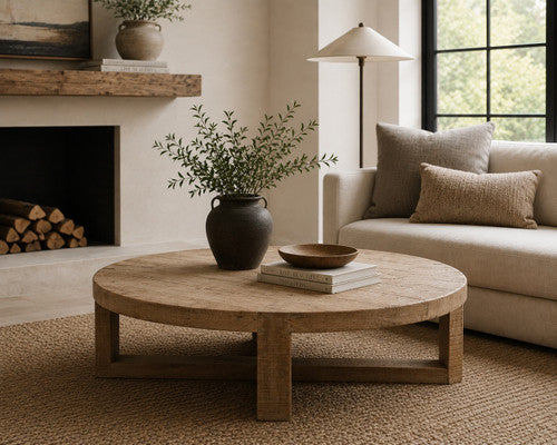 Capri round coffee table crossed leg weathered natural 50x50x16H image 2