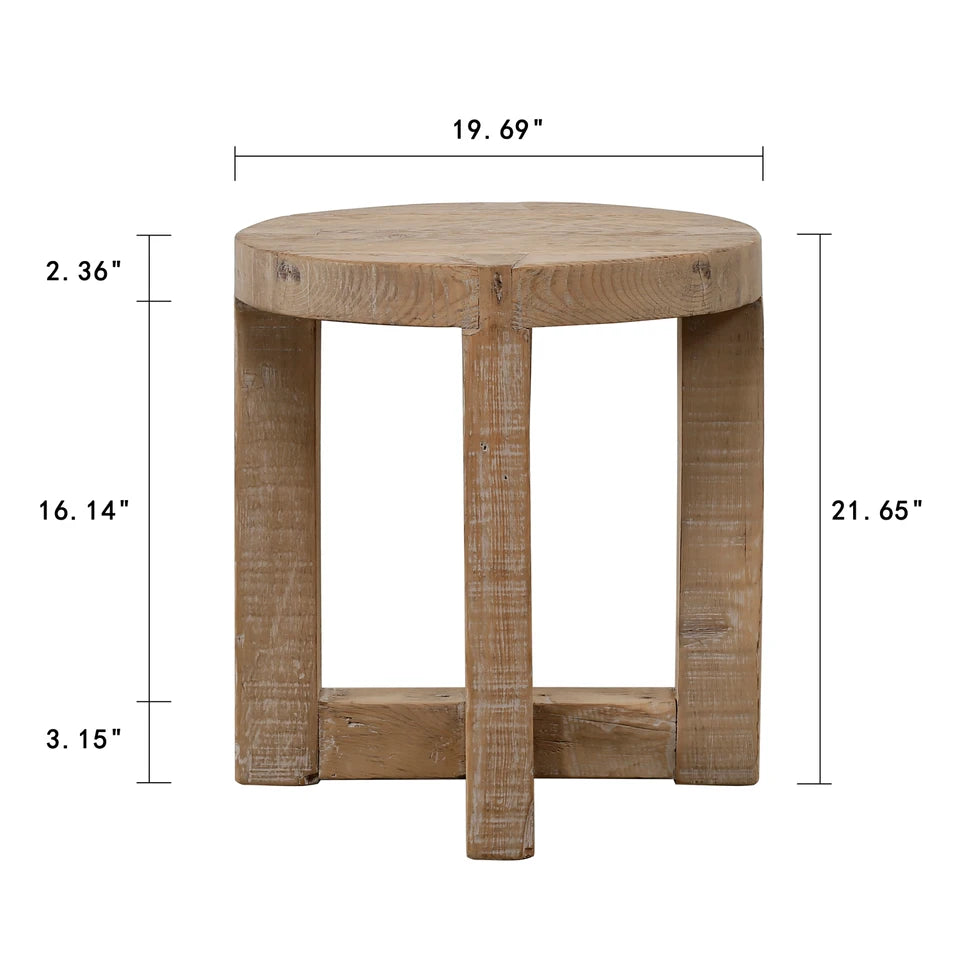 Capri Round Side Table With Cross Legs | Weathered Natural