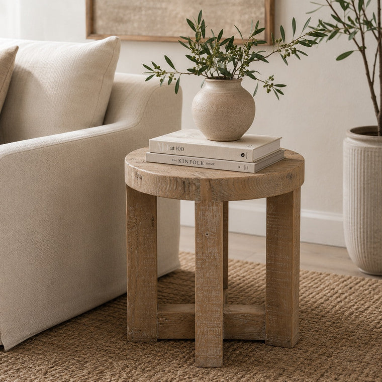 Capri Round Side Table Cross Leg Weathered Natural 20x20x22H image 3