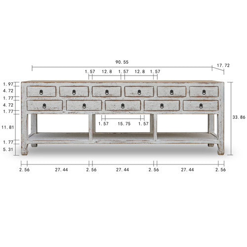 Amalfi Two Tones 11 Drawers Buffet Distressed White 91x18x34H ( Pre-order only) image 2