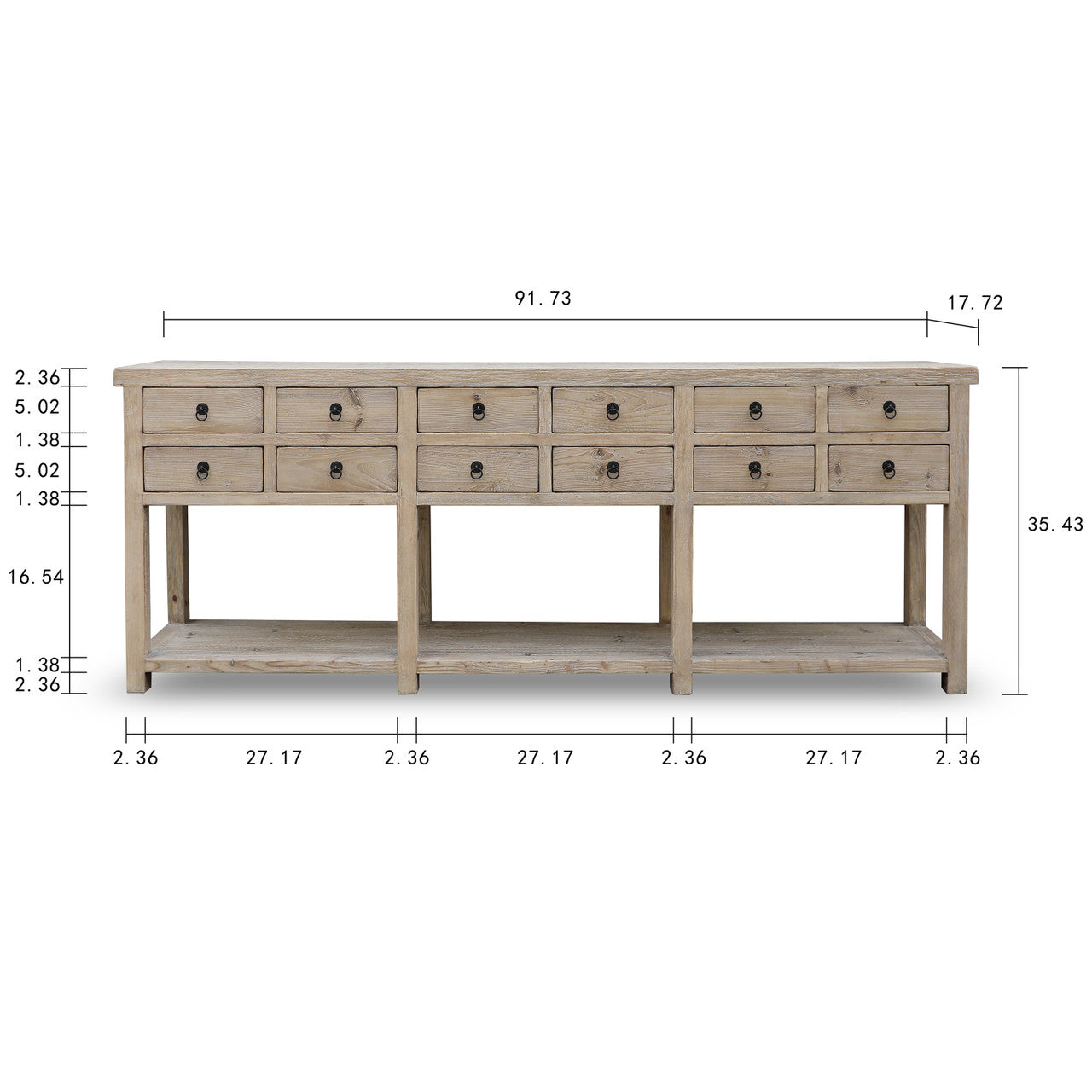 Capri 12 Drawers Buffet Weathered Natural Wash 92x18x35H Pre-order only image