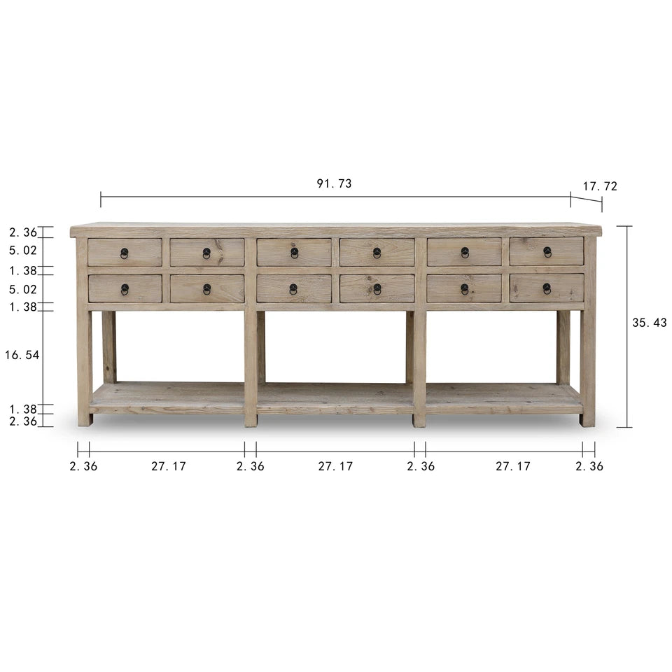 Capri 12-Drawer Buffet | Weathered Natural Wash Wood