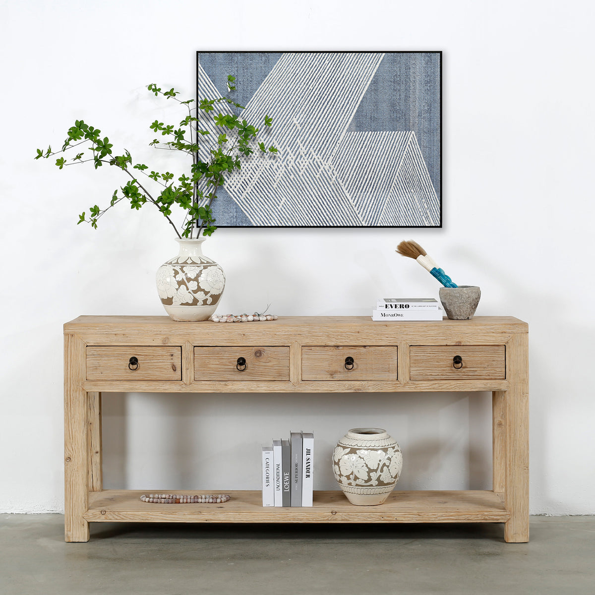 70" Capri 4 drawers sideboard weathered natural pinewood solid top