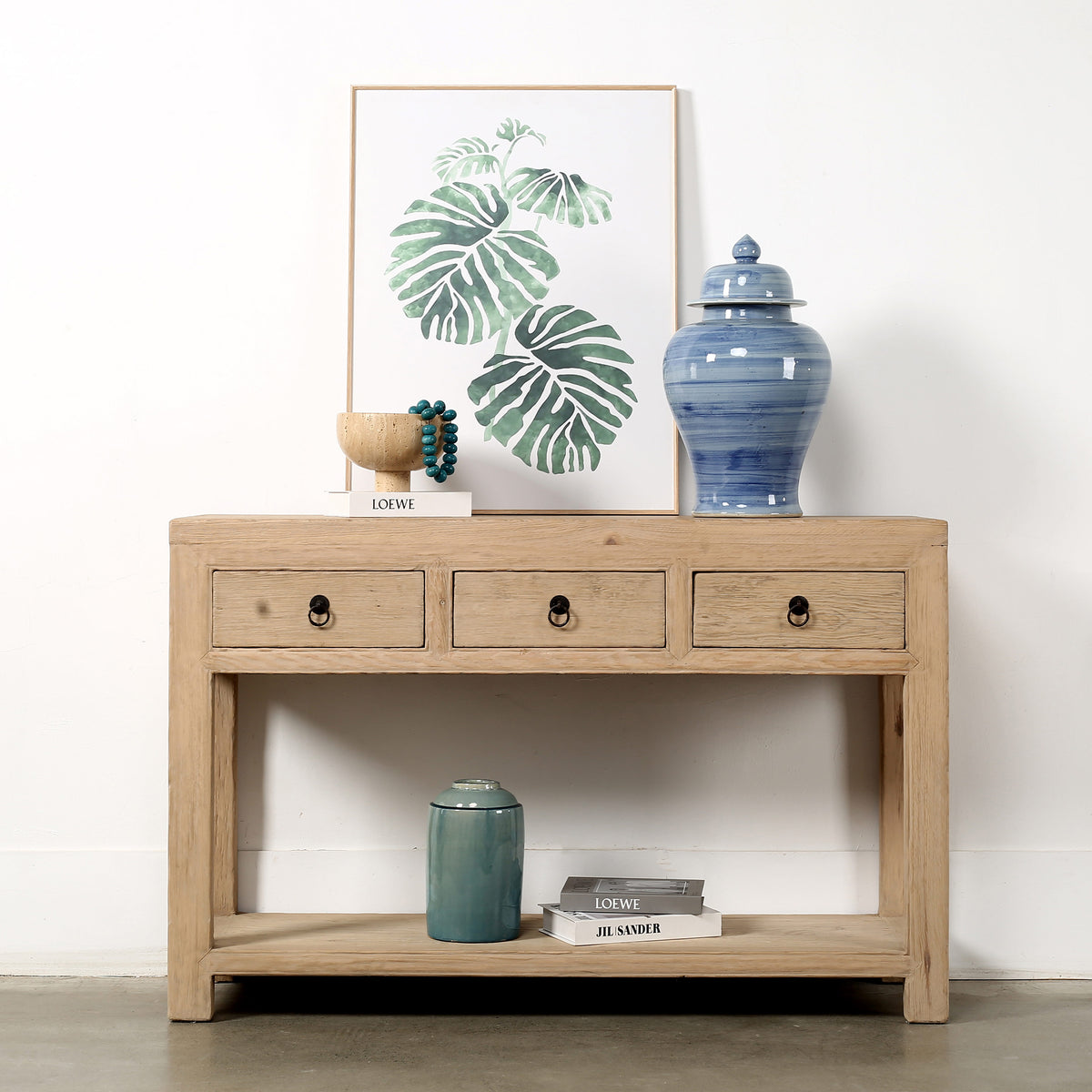 51" Capri 3 drawers sideboard weathered natural pinewood solid top