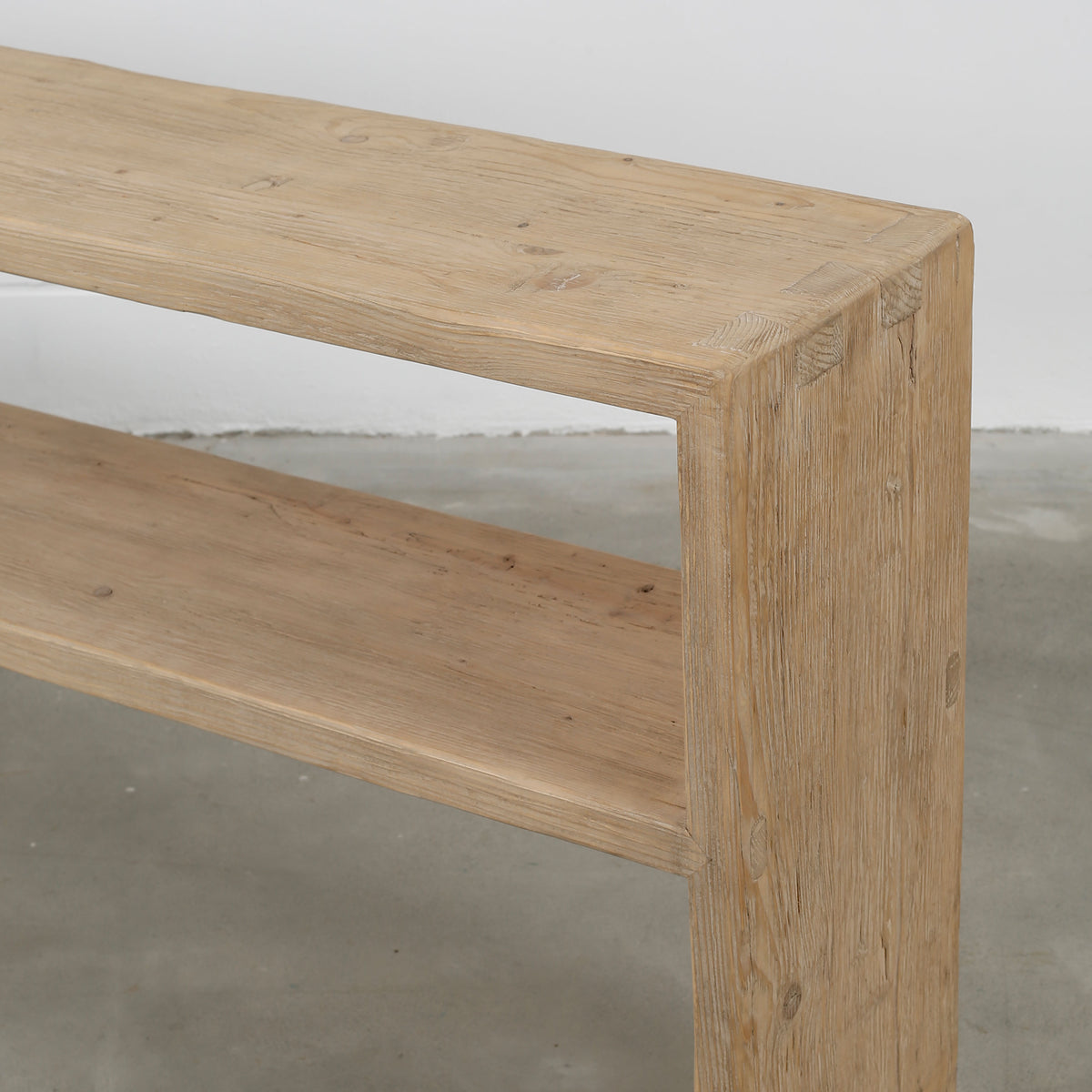 Waterfall console table with shelf weathered natural 88x14x35H