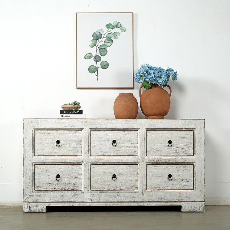 Two Tones Capri Chest of Drawers Distressed White 68x18x35H image 3