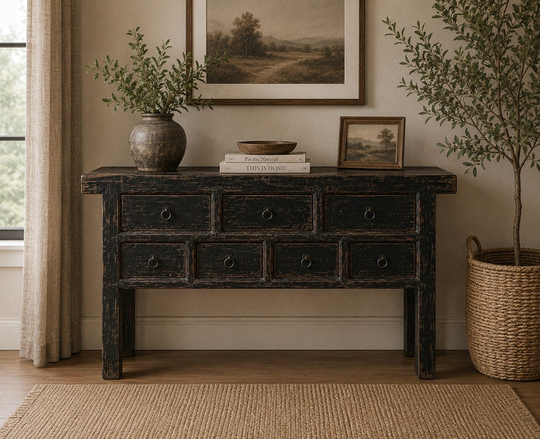 Capri 7 Drawers Sideboard Distressed Black 60x17x35H image 3