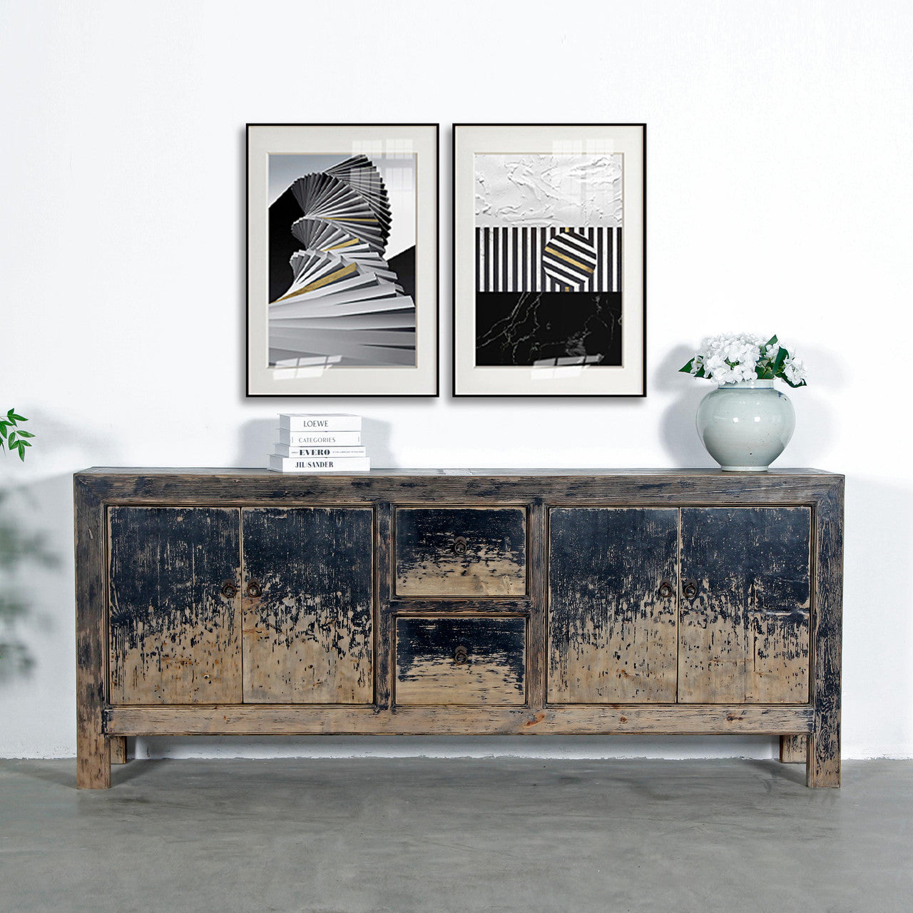 Two Drawers Buffet Weathered Distressed Black image