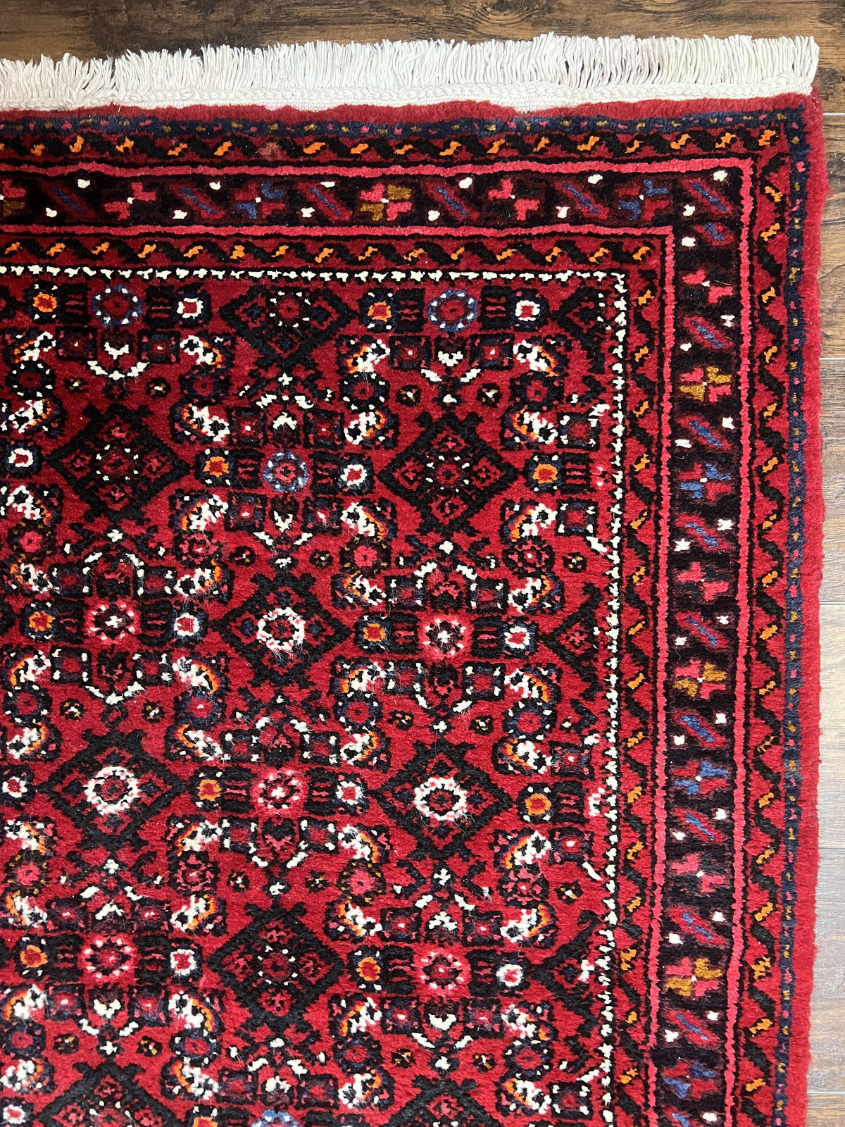Persian Runner Rug 3 x 16, Wool Handmade Long Antique Hamadan Oriental Rug for Hallway, Red Tribal Rug, Allover Pattern, 3x16 Runner Rug - Jewel Rugs, view 7