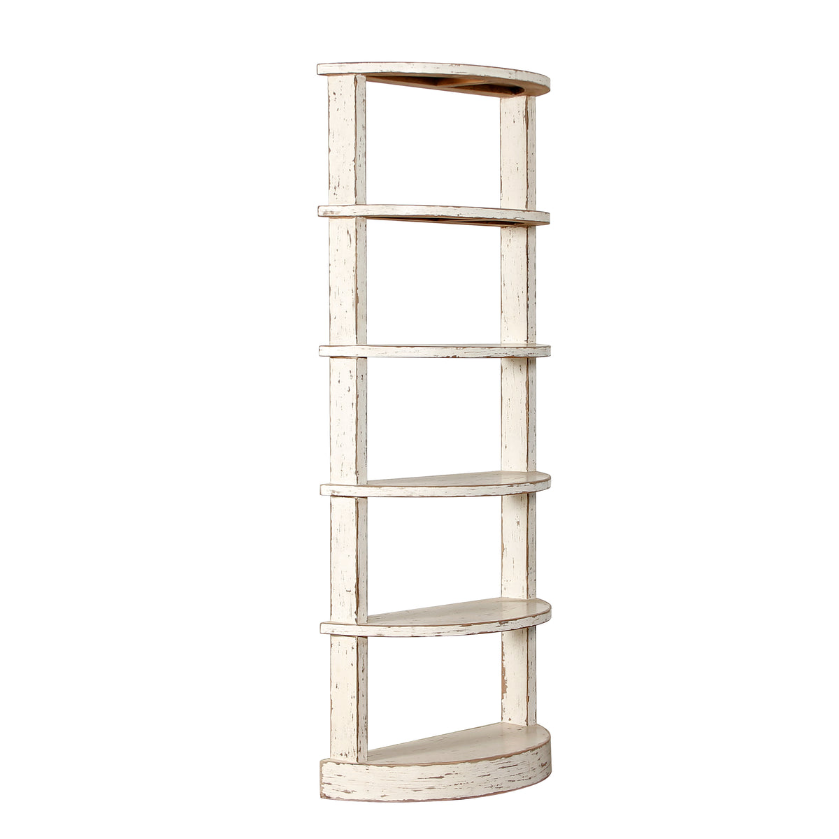 75"High Half Moon Bookshelf Distressed White