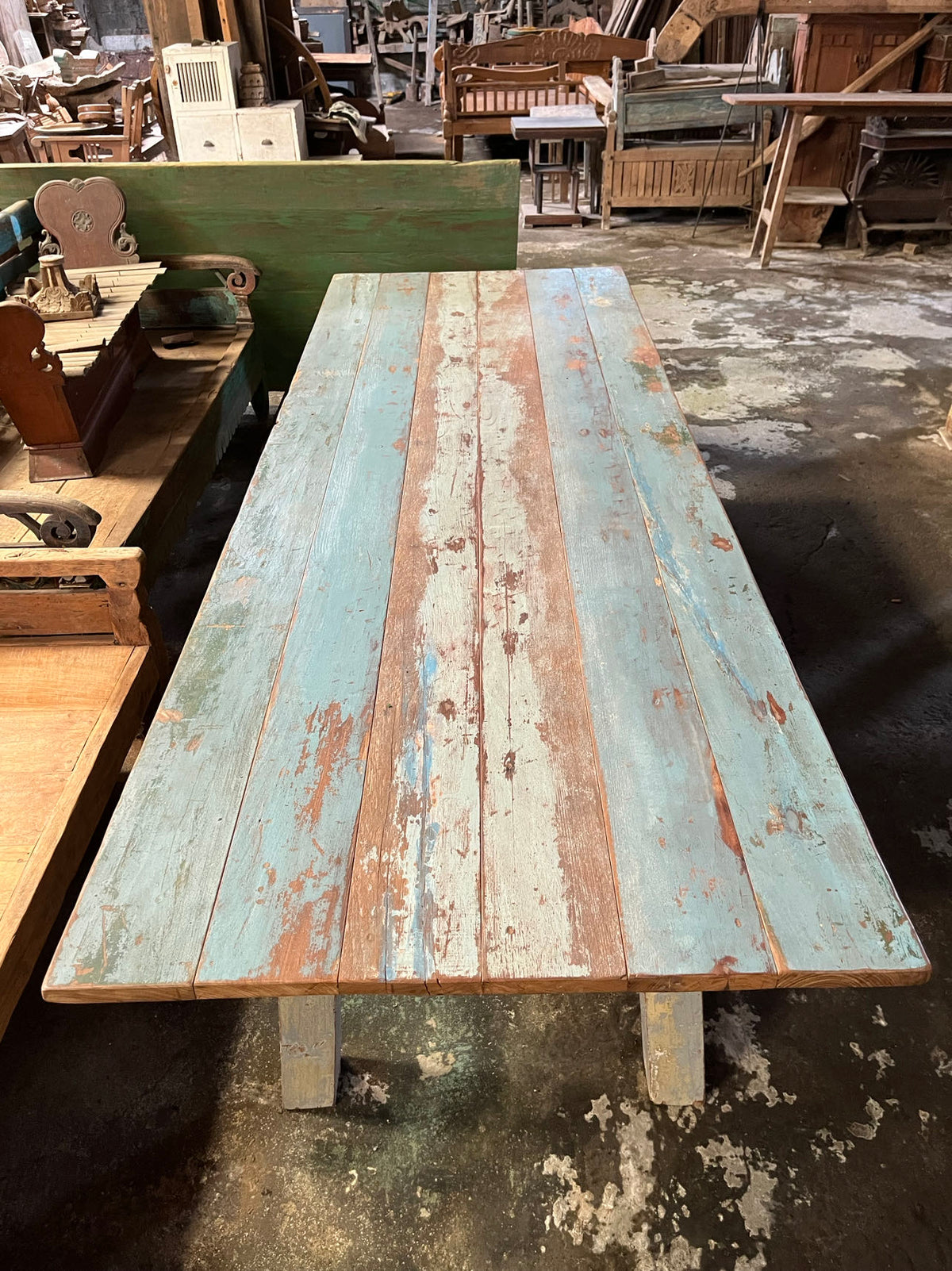 Approx. 118" Long Dining Table Reclaimed Teak Wood Vintage Blue