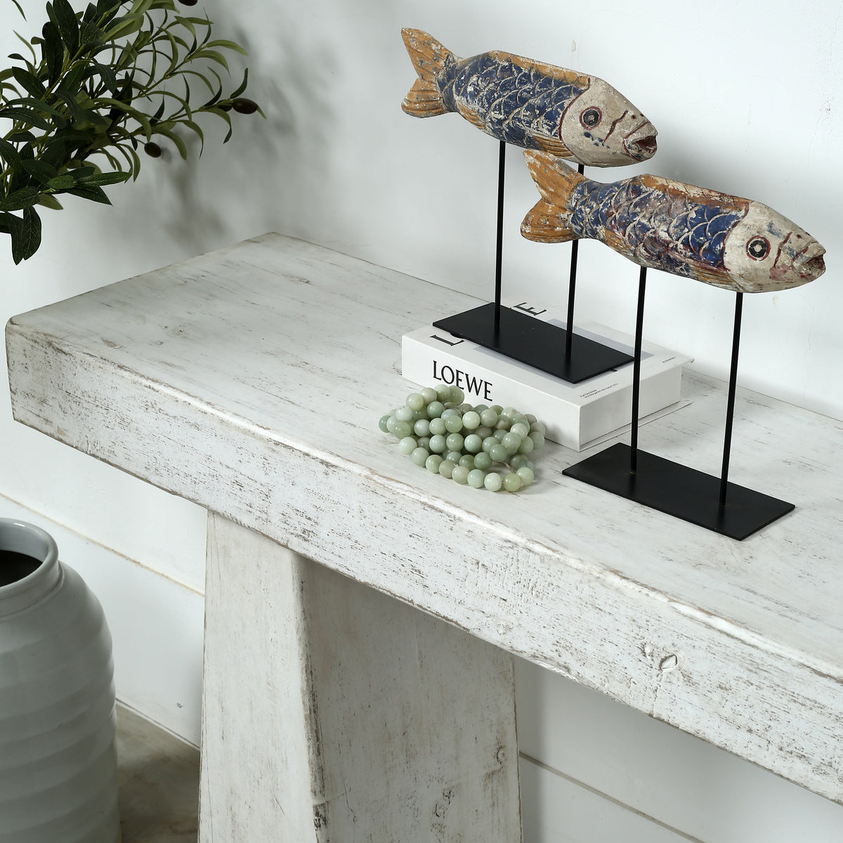 Approx. 88" Long Elba Primitive Console Table Distressed White