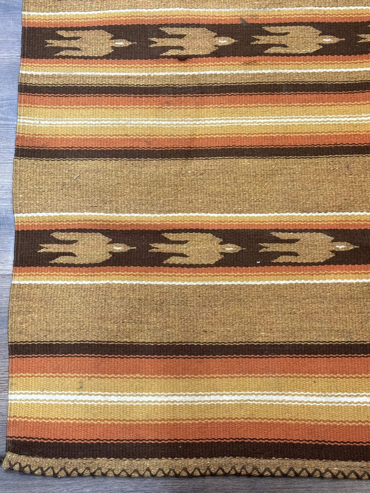 South American Rug Blanket 2.7 x 5.6, Wool, Handmade, Navajo Design, Orange Brown - Jewel Rugs, view 9