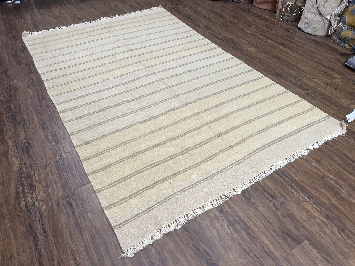 New Turkish Kilim Rug 5x8 Flatweave Carpet, Bohemian Rug, Contemporary Rug, Hand Woven, Wool Area Rug, Gray and Taupe, Striped Pattern - Jewel Rugs, view 13
