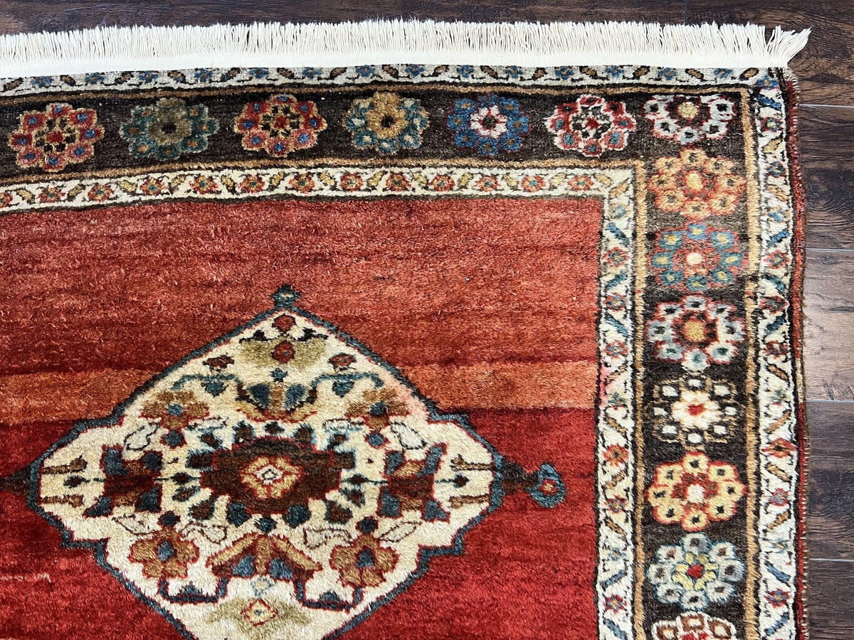 Antique Persian Bidjar Rug 4x8, Triple Medallions, Handmade Oriental Carpet, 1920s Rug, Wool Rug, Red - Jewel Rugs, view 8