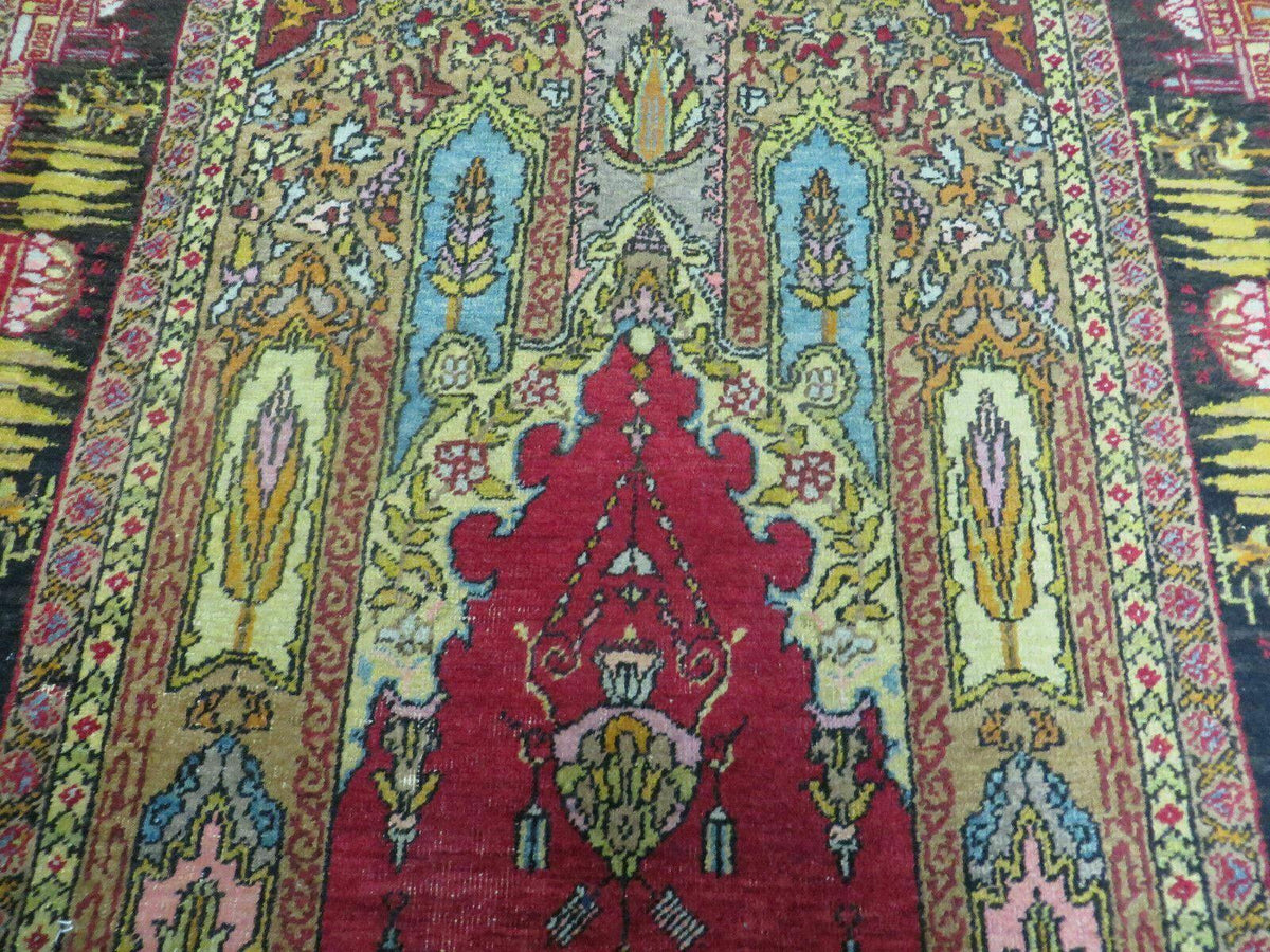 4' X 6' Antique 1920s Handmade Turkish Mehrab Design Wool Rug Lantern Beautiful - Jewel Rugs, view 4