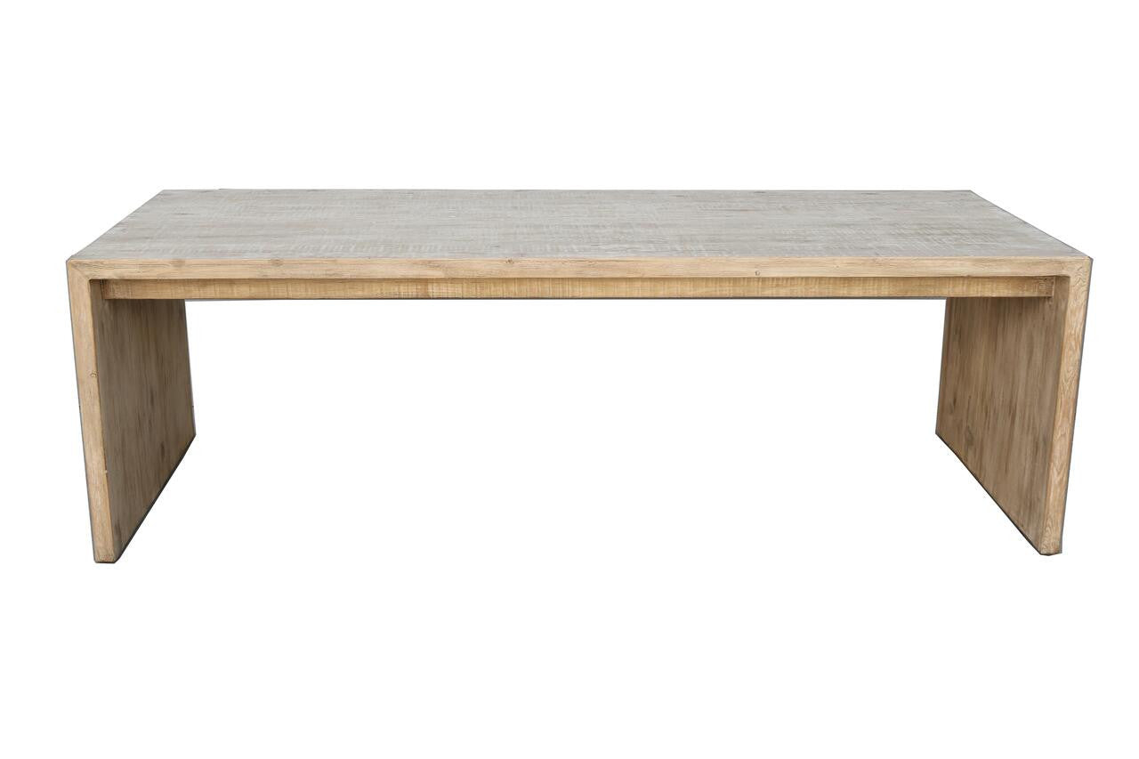 94 Inches Waterfall Dining Table Reclaimed Pinewood Whitewash