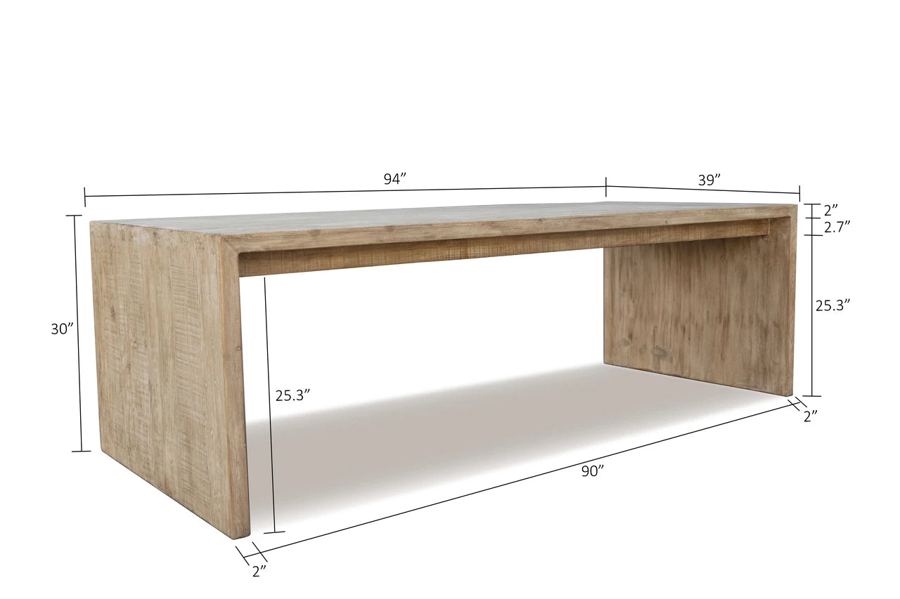 Waterfall Dining Table | Reclaimed Natural Pinewood