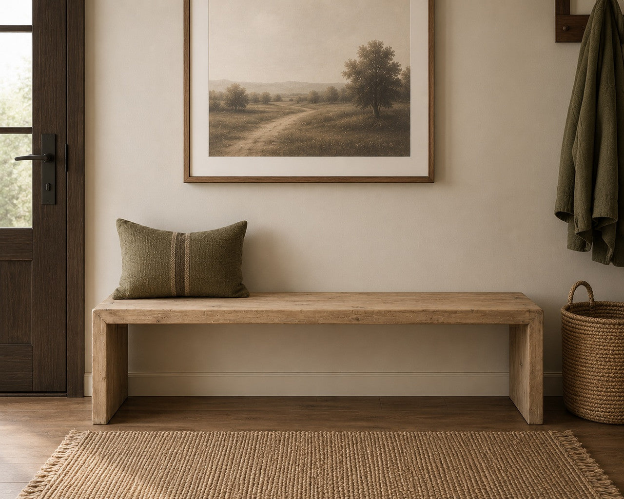70 Inches Waterfall Bench Reclaimed Pinewood Weathered Natural