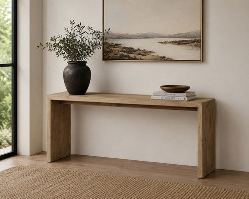 72 Inches Waterfall Console Table Reclaimed Pinewood Whitewash image 2