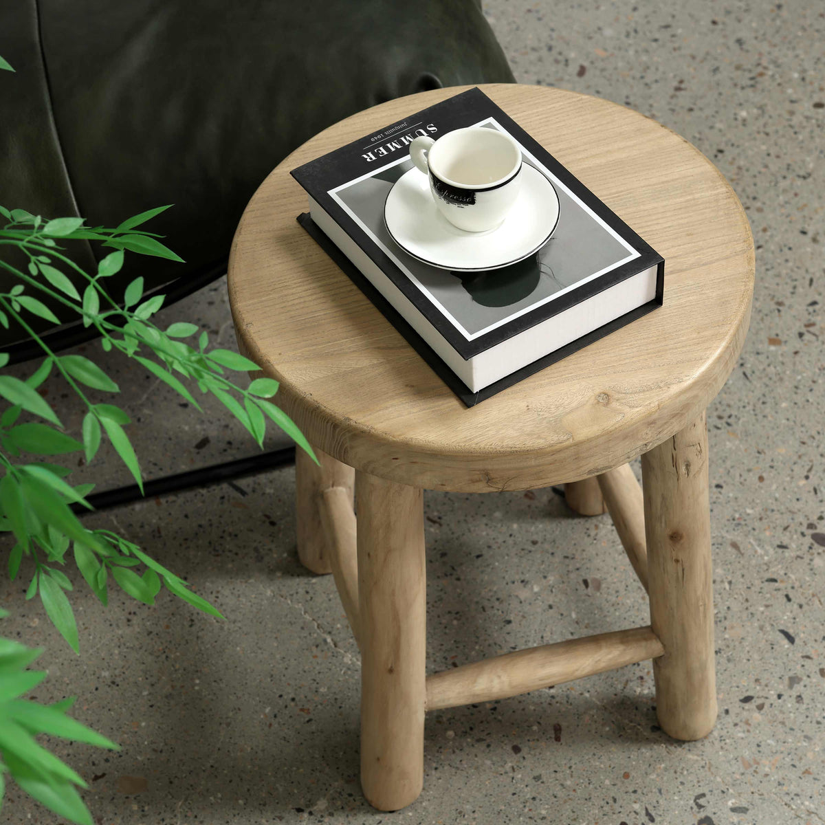 14" Round Solid Stool Weathered Natural
