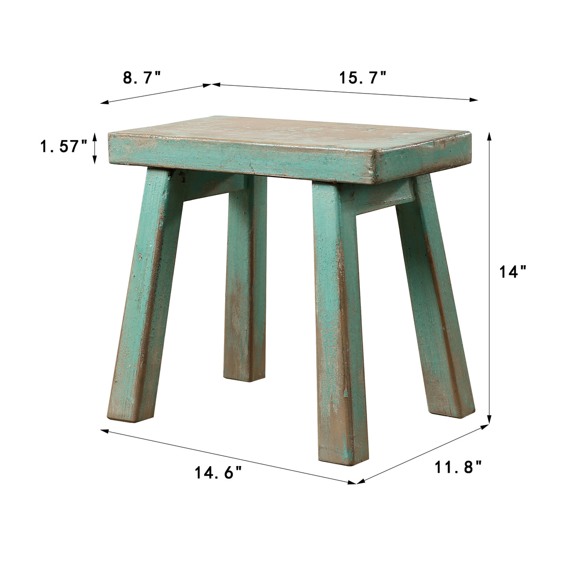 14" High Rectangular Step Stool Distressed Aqua Green