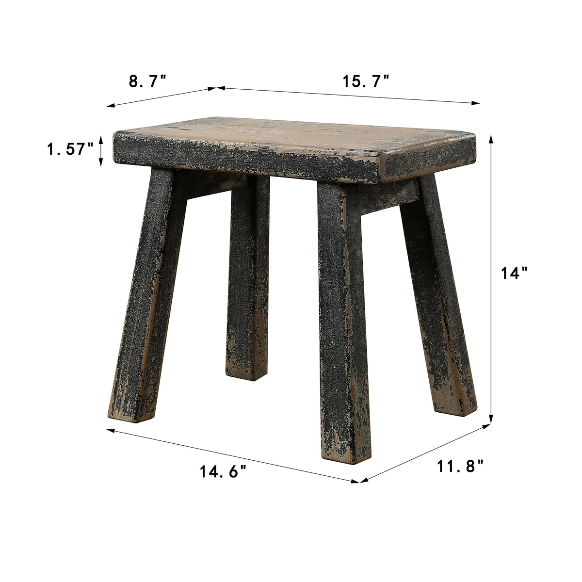14" High Rectangular Step Stool Distressed Black(Minim 2 pieces)