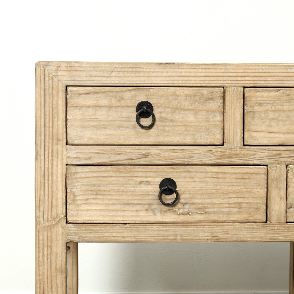 75" Long Console Table 9 Drawers Weathered Natural